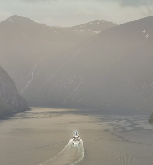 Norwegian fjord landscape. Cruise travel. Travel Norway tourism