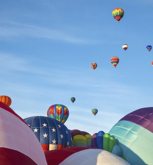 Hot air balloons and blue sky. Albuquerque, New Mexico, USA.