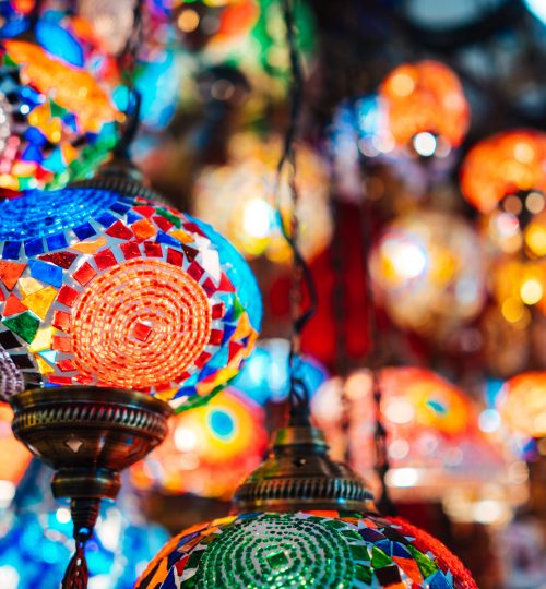 Beautiful turkish mosaic lamps on Istanbul bazaar.